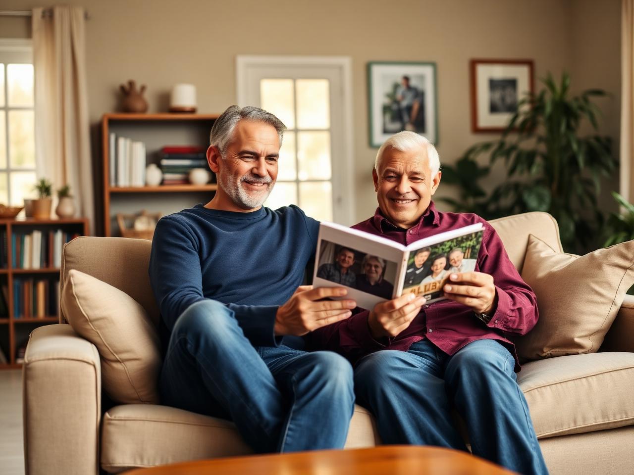 A caregiver and a veteran looking through a photo album together